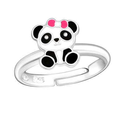 Kinderring panda met roze strik